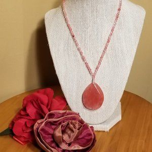 OOAK VINTAGE Poison Apple NYC Design Rose Quartz Crystal Pendant & Bead Necklace
